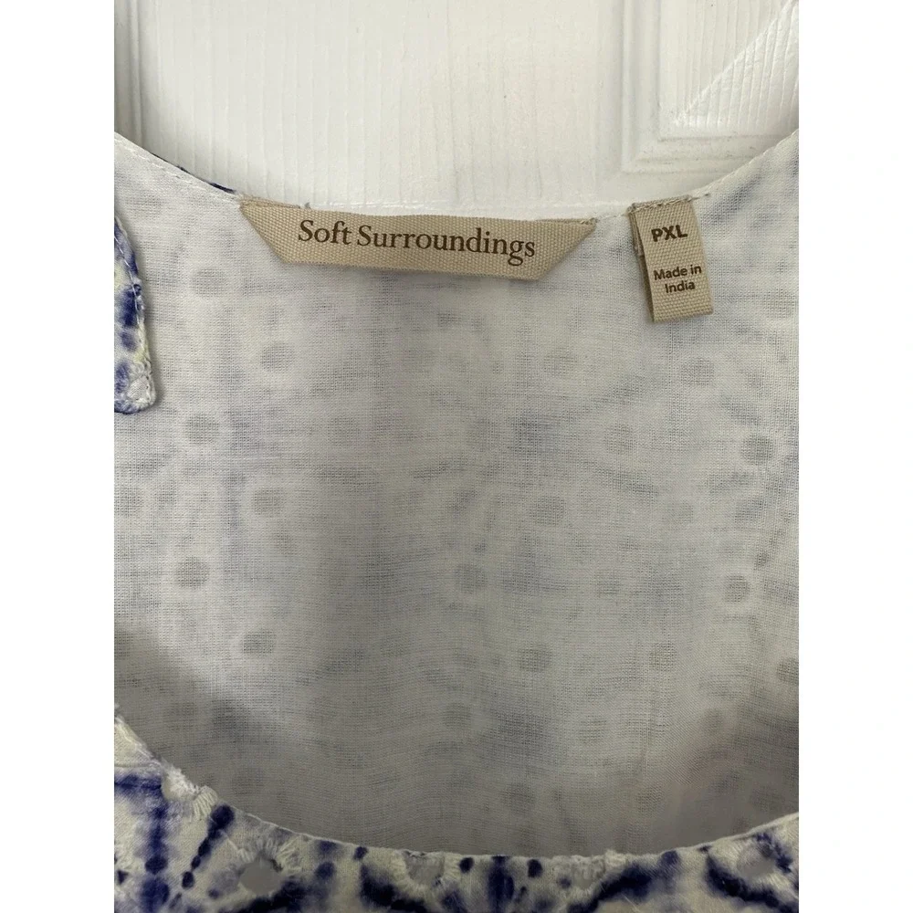 Soft Surroundings Kyoto Embroidered White Blue Eyelet‎ Tiered Maxi Dress Sz PXL - Picture 9 of 12